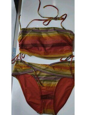 Robin Piccone Women's Carly Halter Bikini Set M Lurex Stripe Multicolor NWT